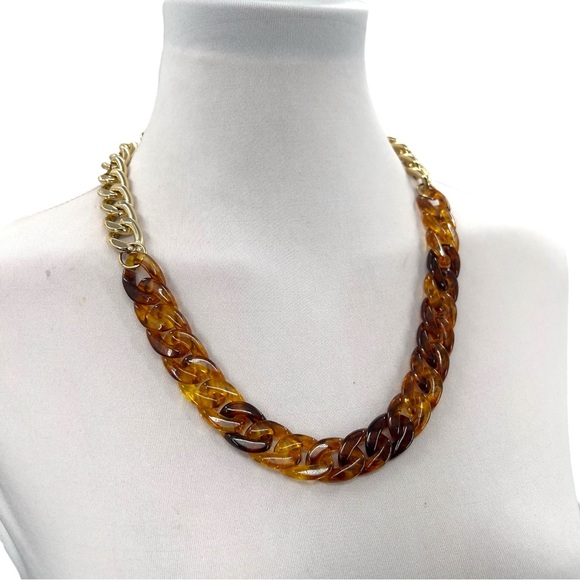Faux Tortoise Shell Chunky Chain Mix Necklace Simple Addiction - Picture 1 of 16